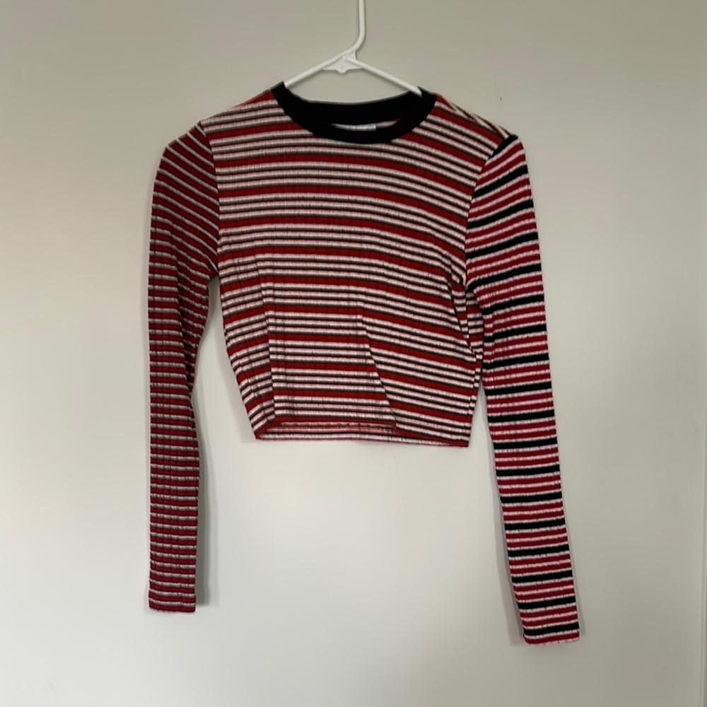 Striped Red and Black Long Sleeve Top